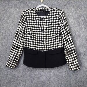 Talbots‎ Jacket 8 Wool Houndstooth Blazer Button  Collarless Office business Mod
